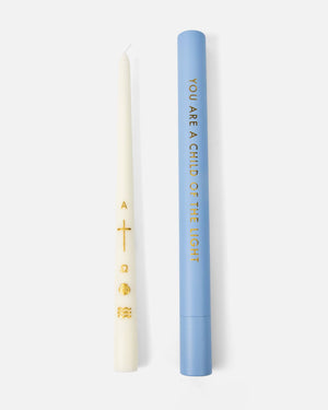 Alpha & Omega Baptism Candle, Gold Design, Soy & Beeswax