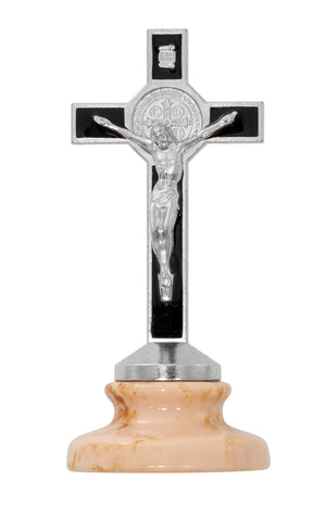 St. Benedict Crucifix on Marble-Look Base