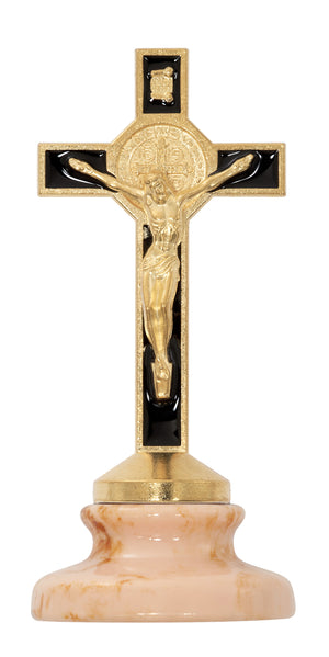 St. Benedict Crucifix on Marble-Look Base