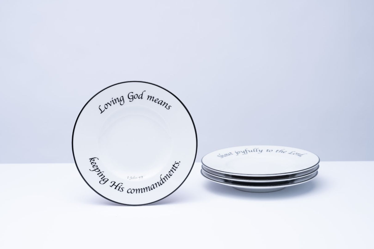 Daily Bread Scripture Appetizer & Dessert Plates – Set of 4 Porcelain Plates with Bible Verses
