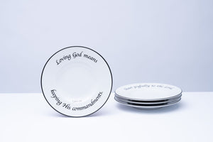 Daily Bread Scripture Appetizer & Dessert Plates – Set of 4 Porcelain Plates with Bible Verses