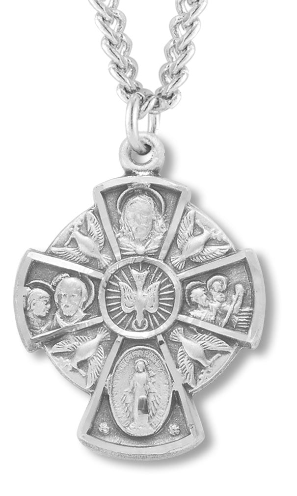4 Way Cross Medal with Holy Spirit Center