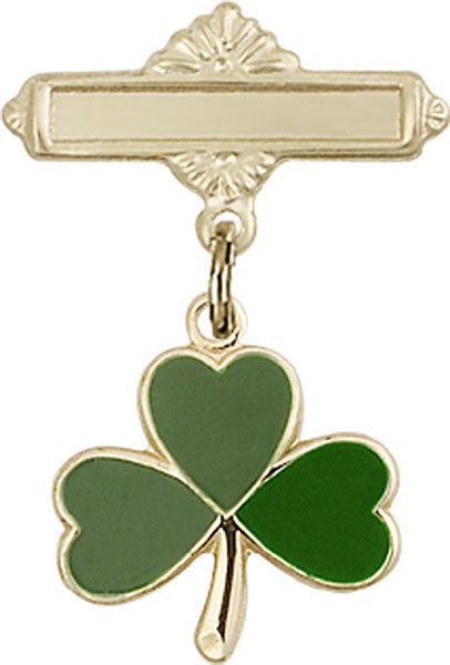 Shamrock Charm and Polished Engravable Badge Pin