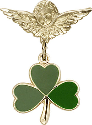 Shamrock Charm and Angel with Smaller Wings Badge Pin