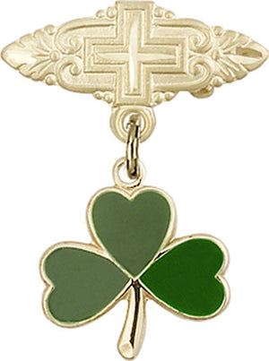 Shamrock Charm and Badge Pin with Cross