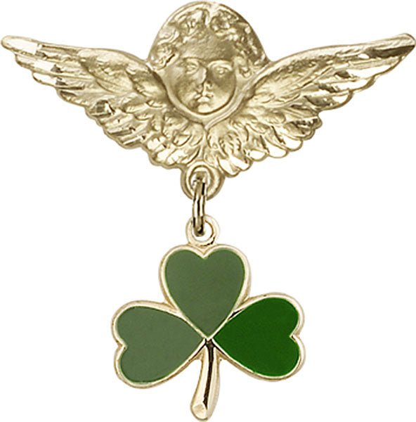 Shamrock Charm and Angel with Larger Wings Badge Pin