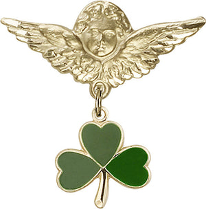 Shamrock Charm and Angel with Larger Wings Badge Pin