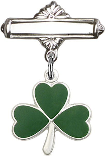 Shamrock Charm and Polished Engravable Badge Pin