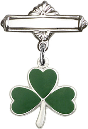 Shamrock Charm and Polished Engravable Badge Pin