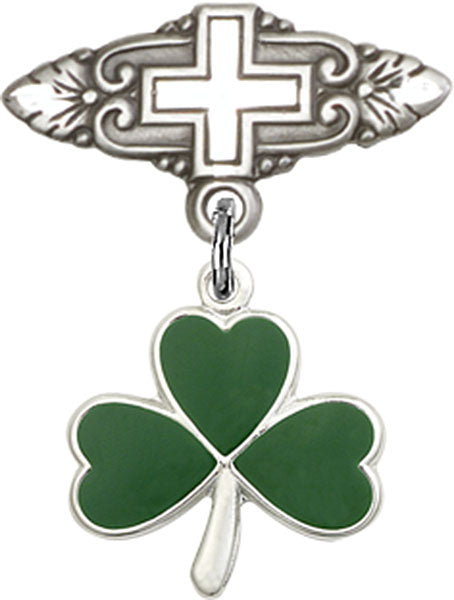 Shamrock Charm and Badge Pin with Cross