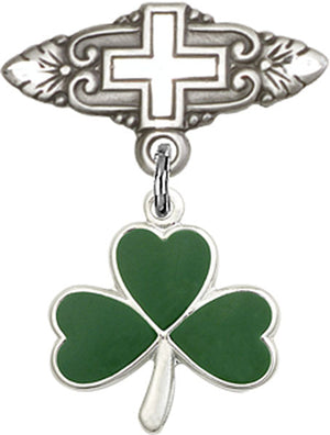 Shamrock Charm and Badge Pin with Cross