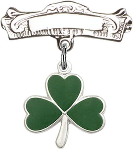 Shamrock Charm and Arched Polished Engravable Badge Pin