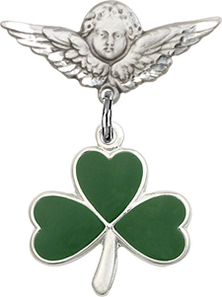Shamrock Charm and Angel with Smaller Wings Badge Pin
