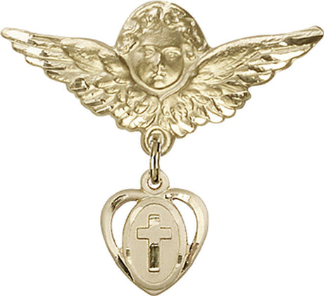 Cross Charm and Angel with Larger Wings Badge Pin
