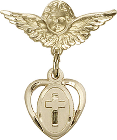 Cross Charm and Angel with Smaller Wings Badge Pin