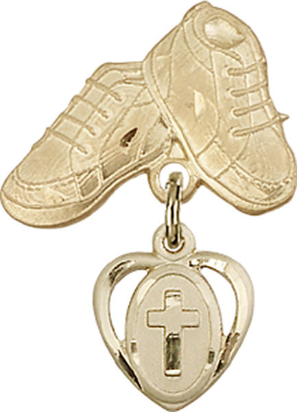 Cross Charm and Baby Boots Pin