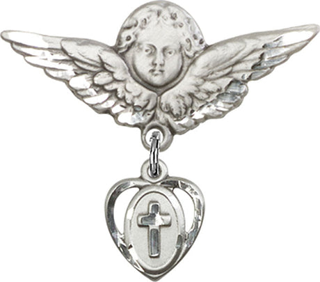 Cross Charm and Angel with Larger Wings Badge Pin