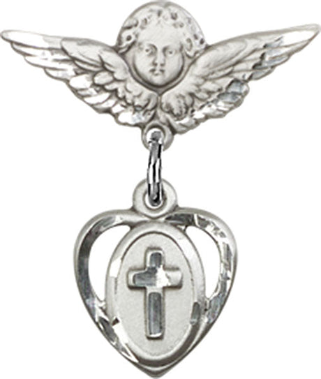 Cross Charm and Angel with Smaller Wings Badge Pin