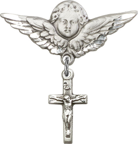 Crucifix Charm and Angel with Larger Wings Badge Pin