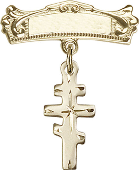 Greek Orthadox Cross Charm and Arched Polished Engravable Badge Pin