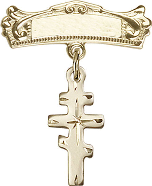 Greek Orthadox Cross Charm and Arched Polished Engravable Badge Pin