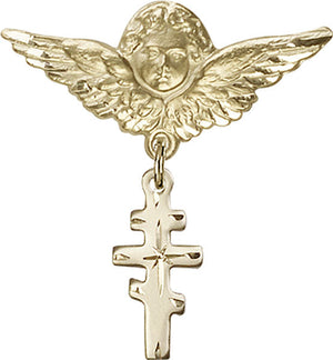 Greek Orthadox Cross Charm and Angel with Larger Wings Badge Pin