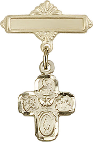 4-Way Charm and Polished Engravable Badge Pin