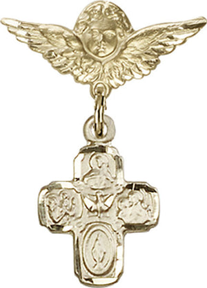 4-Way Charm and Angel with Smaller Wings Badge Pin