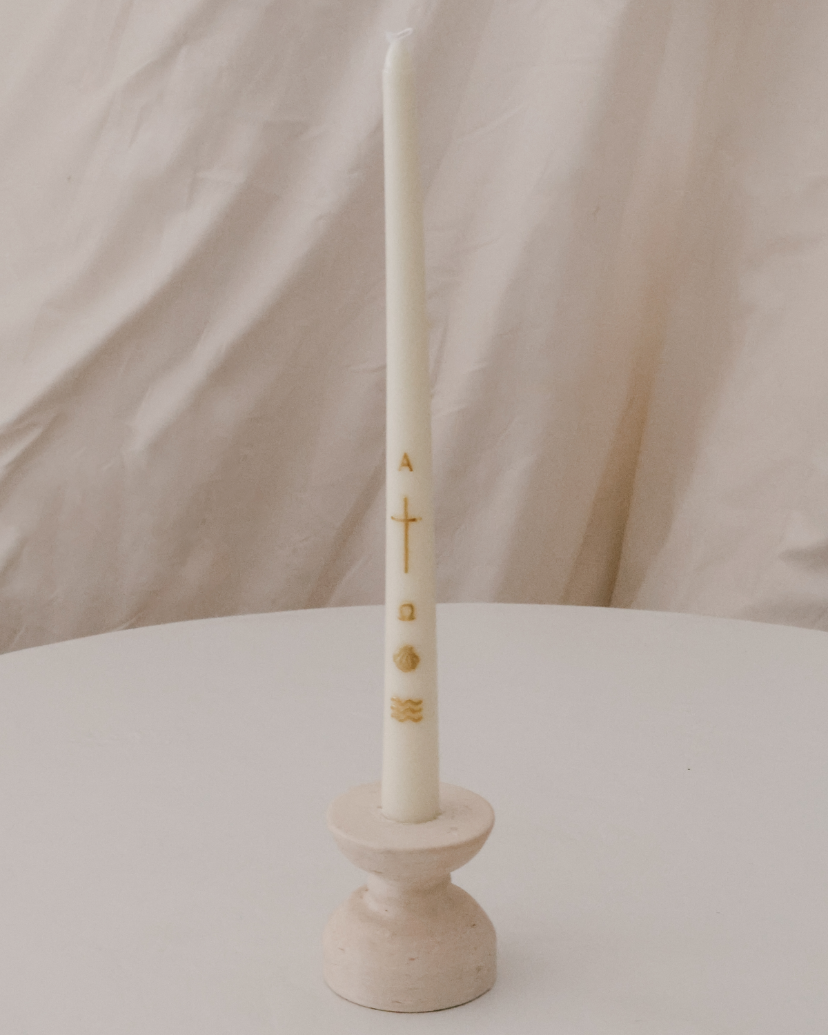 Alpha & Omega Baptism Candle, Gold Design, Soy & Beeswax