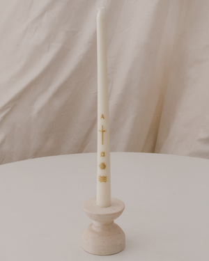 Alpha & Omega Baptism Candle, Gold Design, Soy & Beeswax