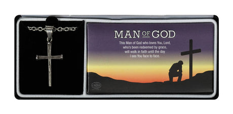 Man of God Men's Stainless Steel Nail Cross Necklace, 24-Inch Chain