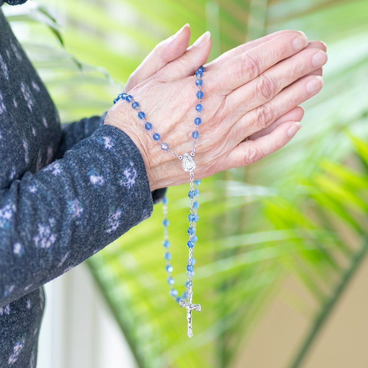 6mm Tin Cut Sapphire Crystal Bead Rosary in Sterling Silver