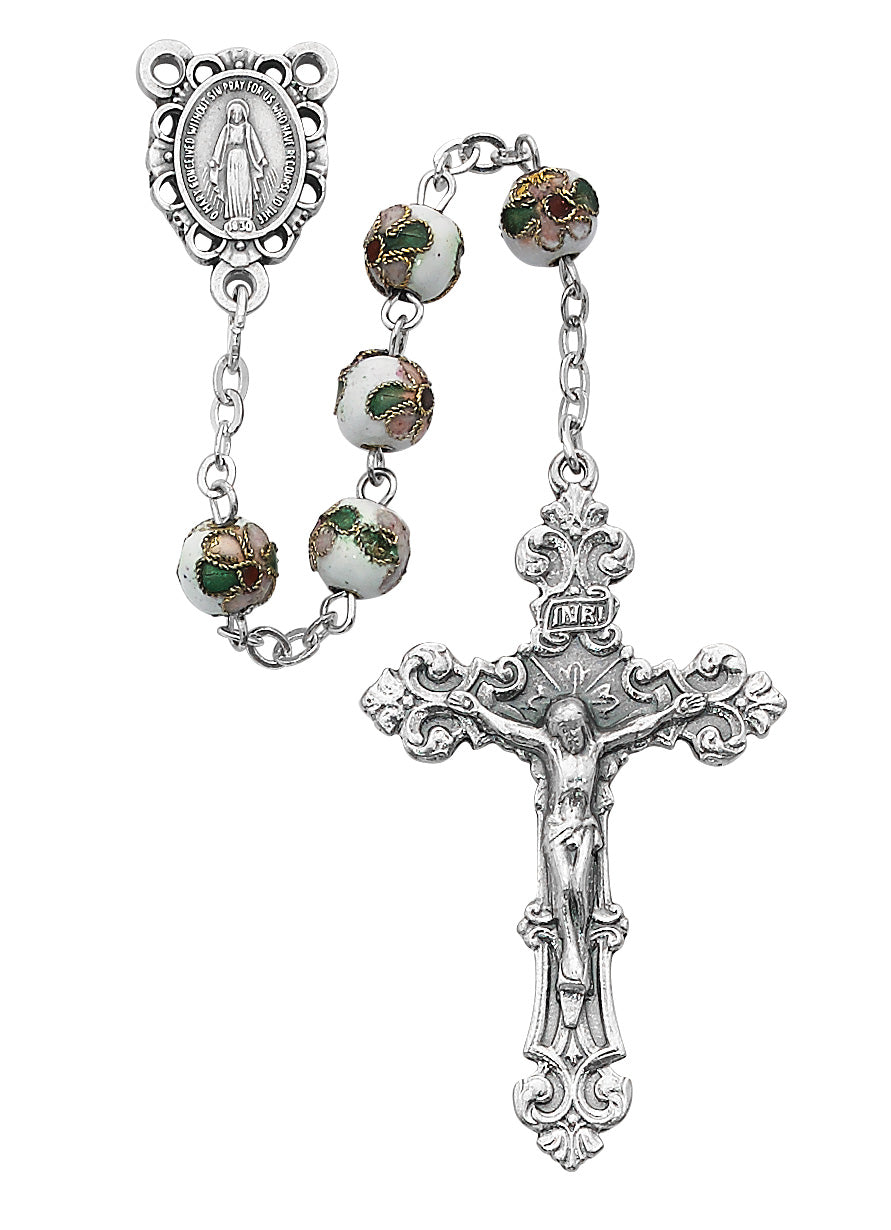 White Cloisonne Bead Rosary