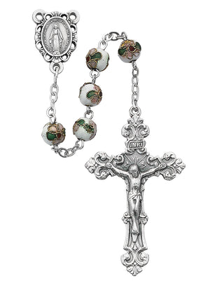 White Cloisonne Bead Rosary