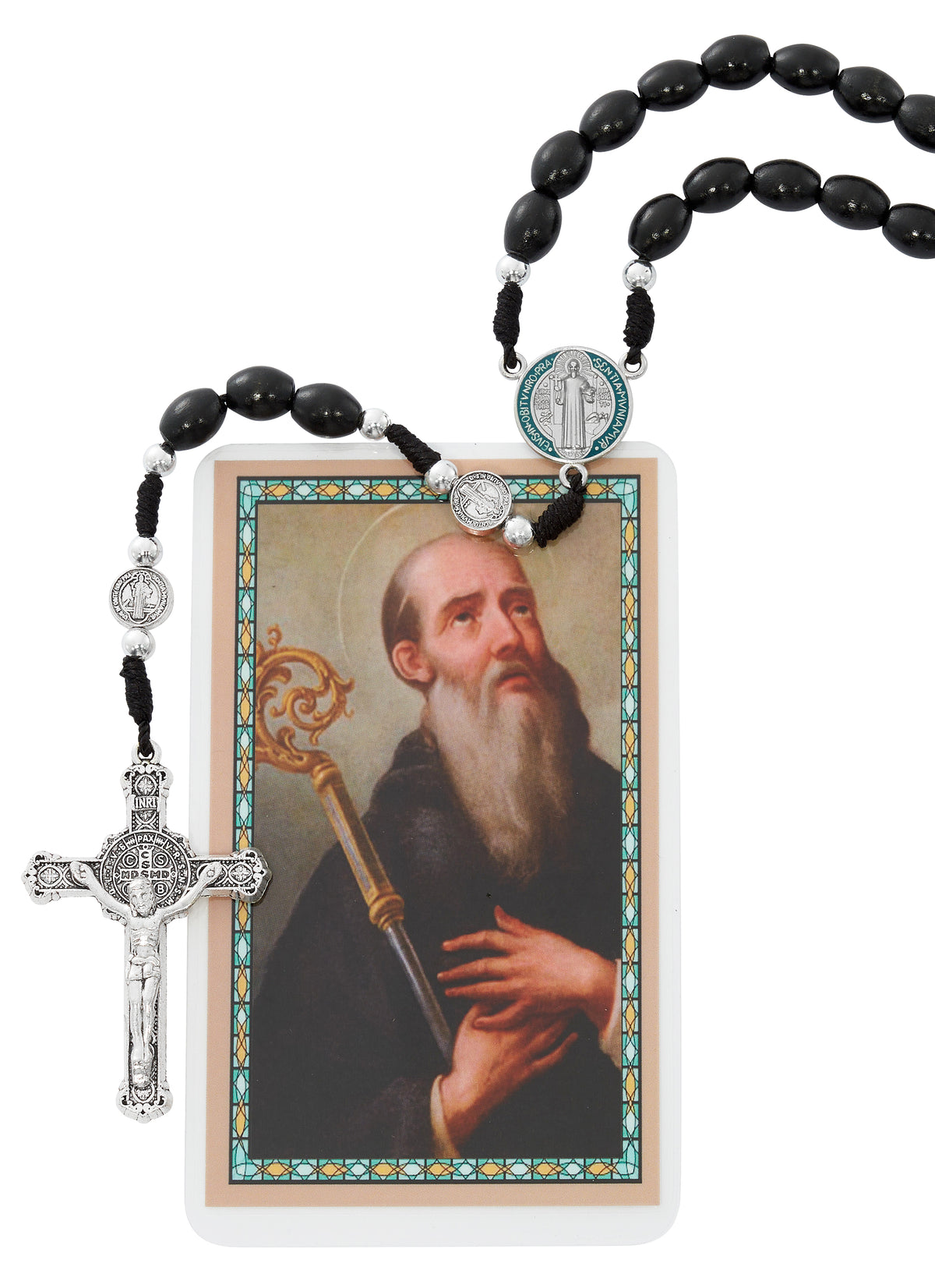 Black Wood St. Benedict Rosary with Holy Card