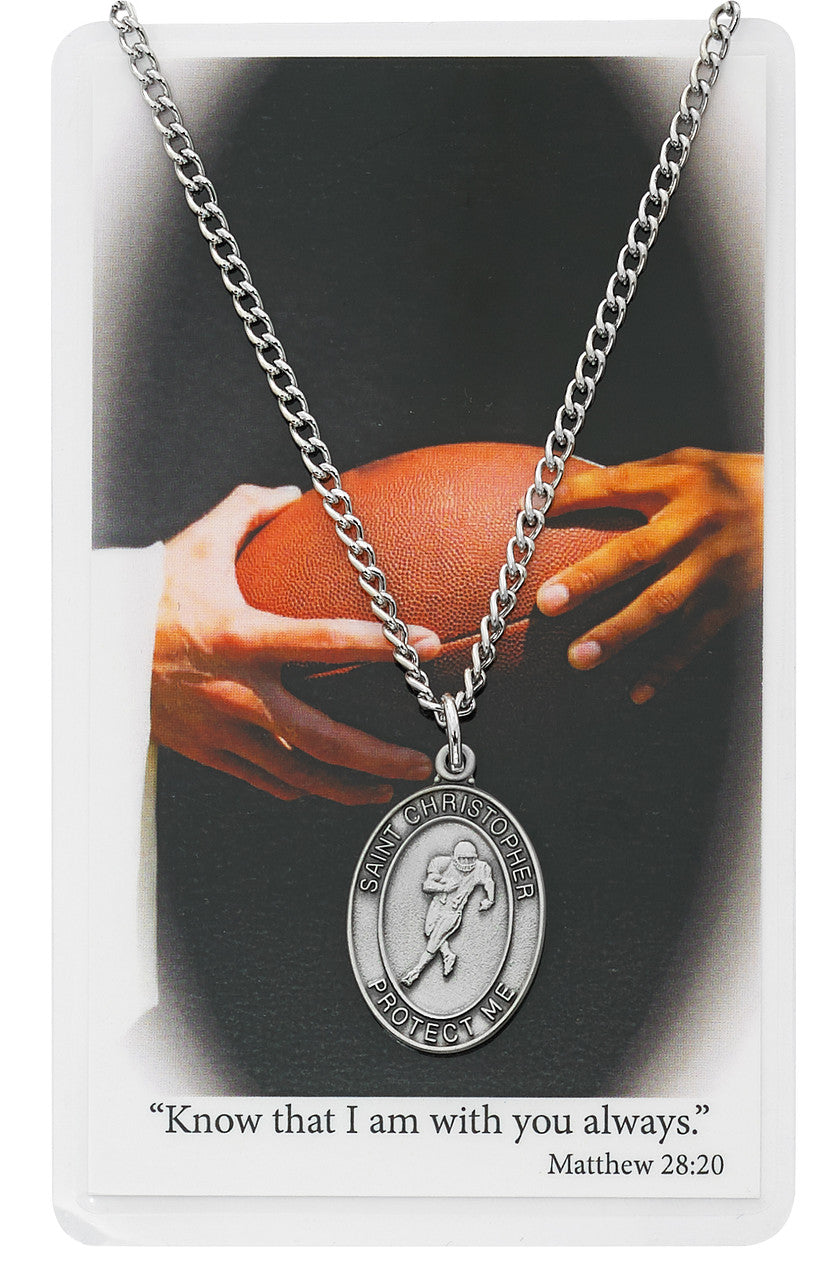 St. Christopher Football Medal with Prayer Card for Boys