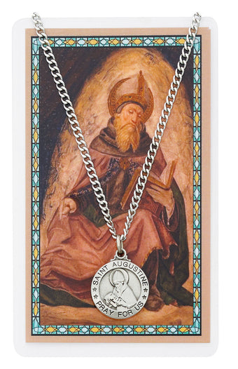 St. Augustine pewter medal with prayer card, made in USA