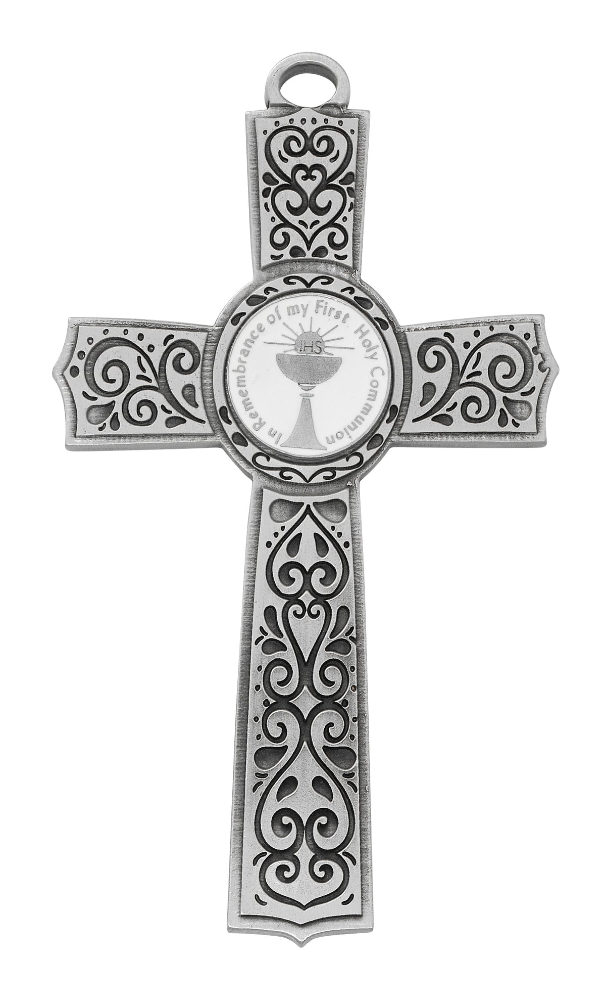 White Filigree First Communion Wall Cross
