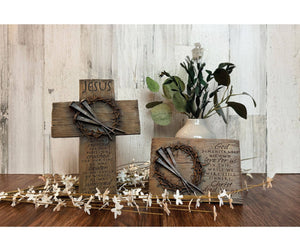 Nails and Crown of Thorns Wall Cross, Cast Stone