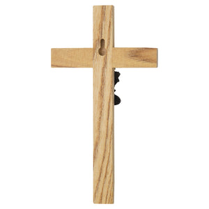 Praying Boy Baby Cross Blue Enamel Oak Wood 8 x 4.25 Inch
