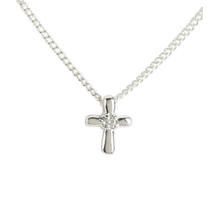 First Communion Petal Cross Necklace, Silver Plated, 16-Inch Chain