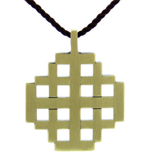 Jerusalem Cross Pendant with Brown Cord