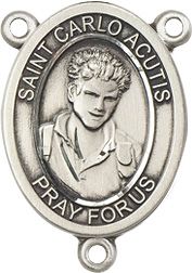 St. Carlo Acutis Rosary Centerpiece, Sterling Silver or Pewter
