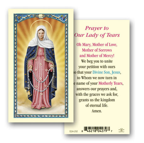 Our Lady of Tears Laminated Prayer Card
