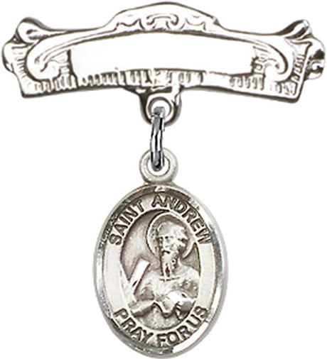 St. Andrew the Apostle Charm and Arched Polished Engravable Badge Pin