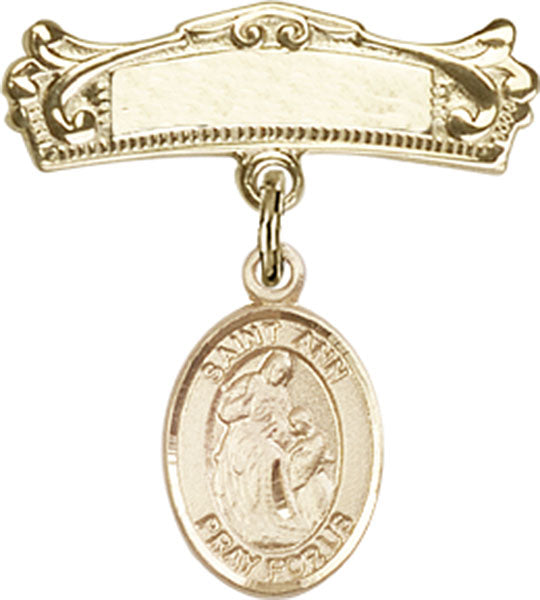 St. Ann Charm and Arched Polished Engravable Badge Pin