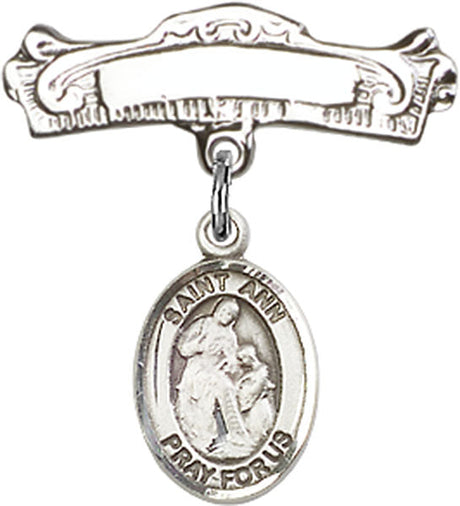 St. Ann Charm and Arched Polished Engravable Badge Pin