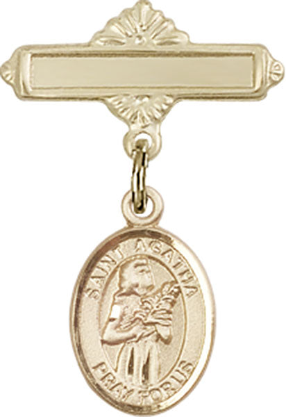 St. Agatha Charm and Polished Engravable Badge Pin