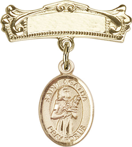 St. Agatha Charm and Arched Polished Engravable Badge Pin