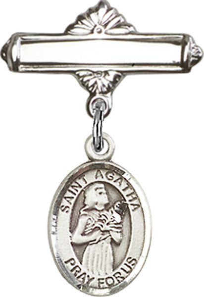St. Agatha Charm and Polished Engravable Badge Pin